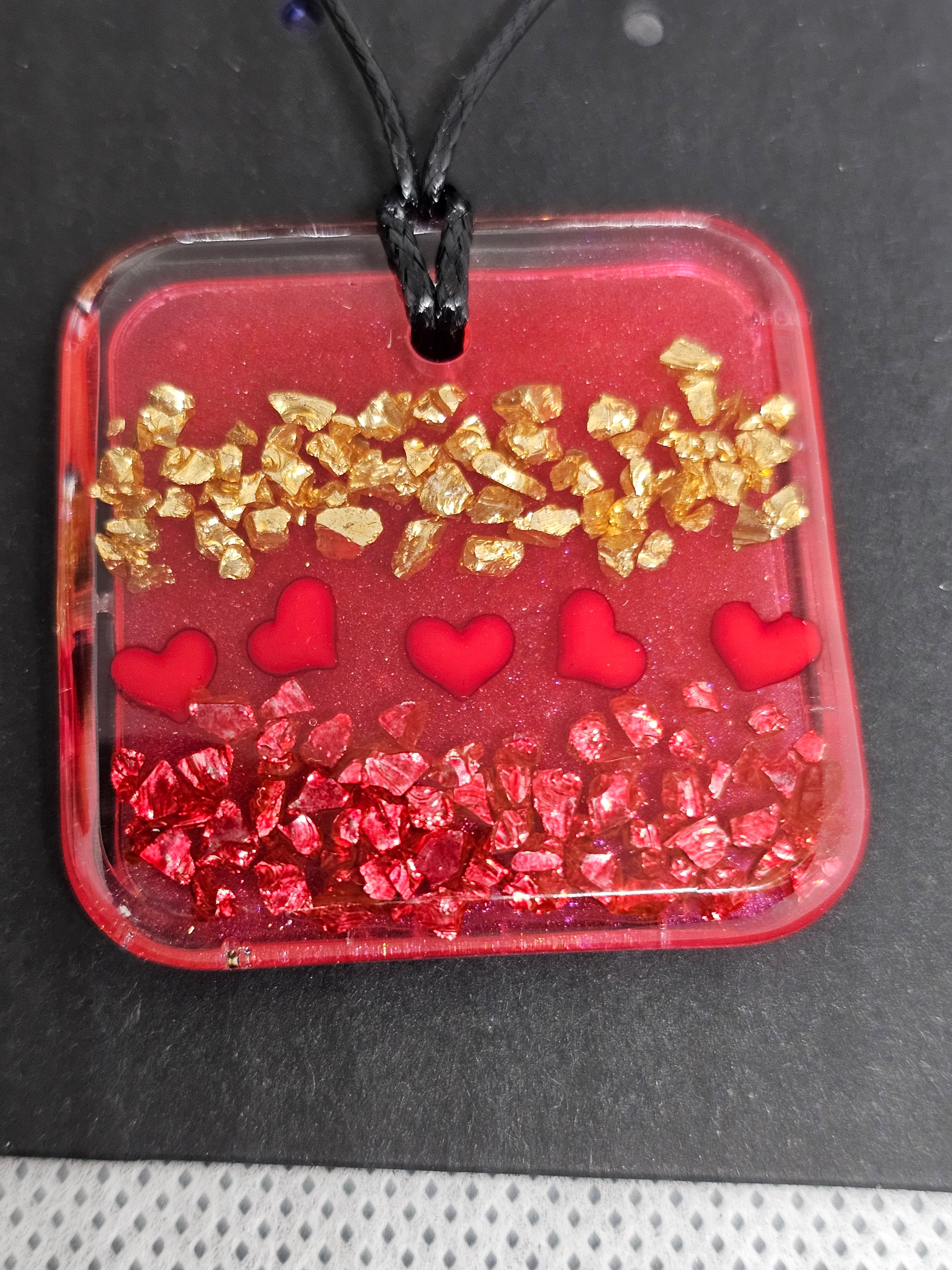 Red Heart Resin Pendant with Gold & Red Crystal Flake