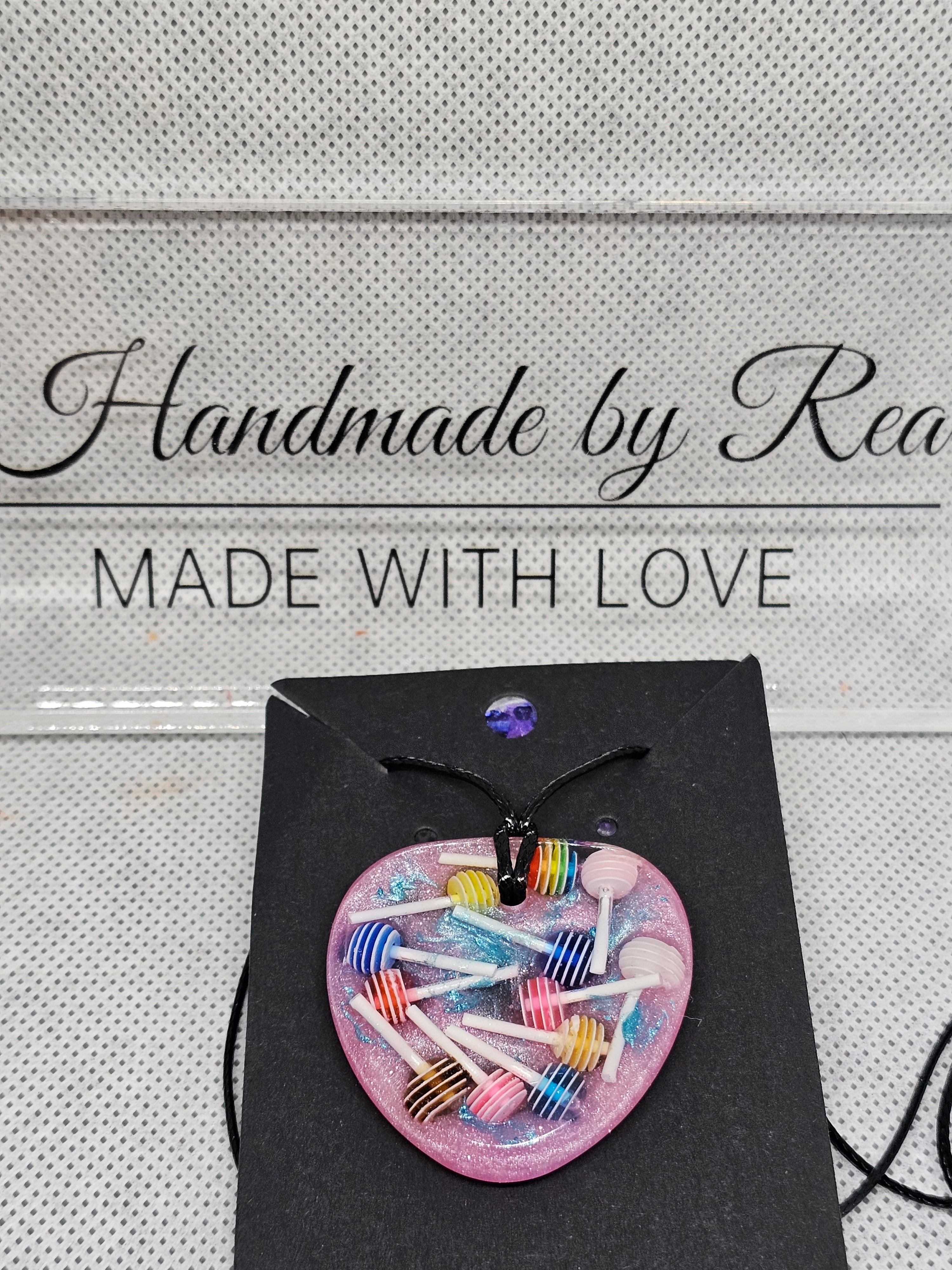 Candy Lollipop Resin Heart Necklace
