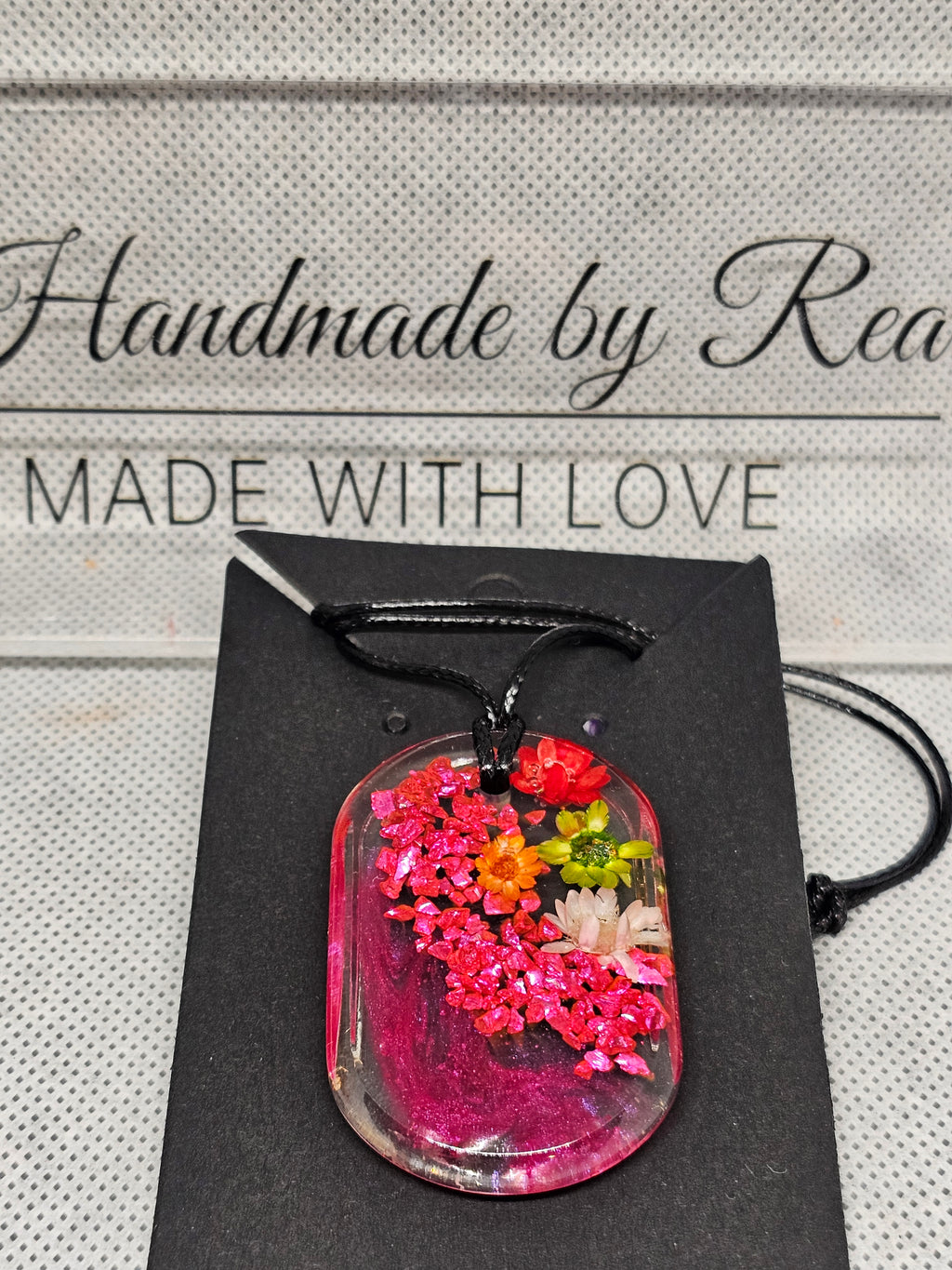 Vibrant Floral Resin Pendant – Pink & Rainbow Blossoms