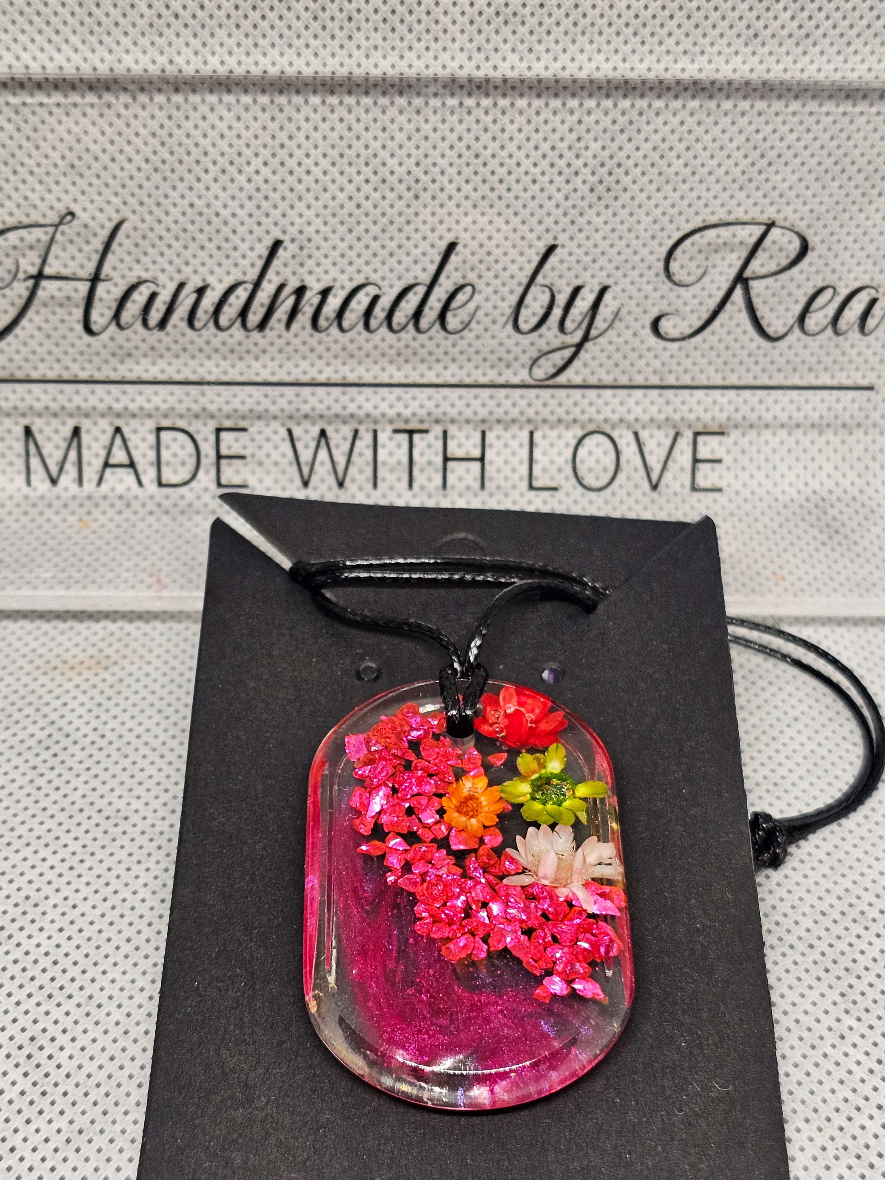 Vibrant Floral Resin Pendant – Pink & Rainbow Blossoms
