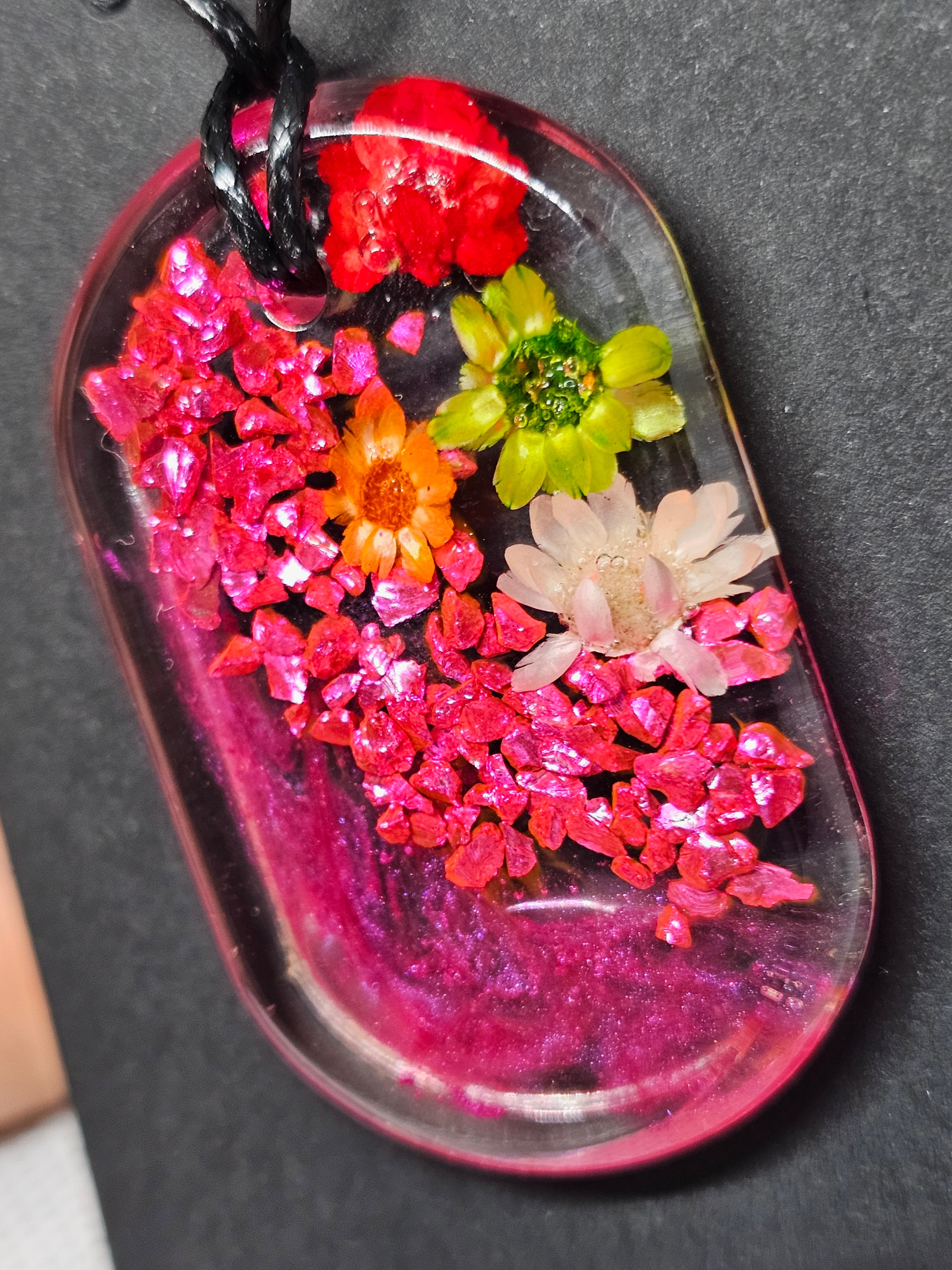 Vibrant Floral Resin Pendant – Pink & Rainbow Blossoms