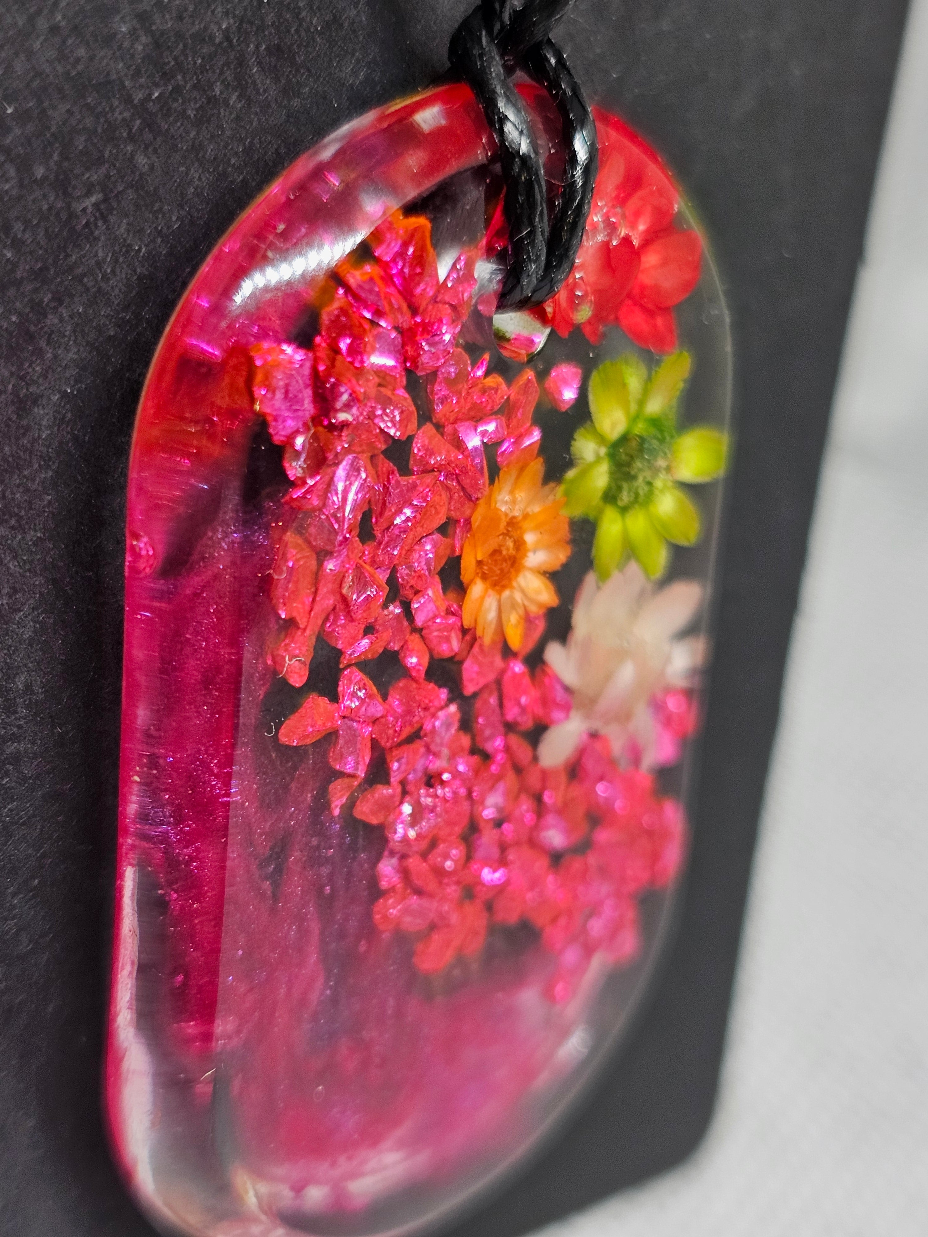 Vibrant Floral Resin Pendant – Pink & Rainbow Blossoms