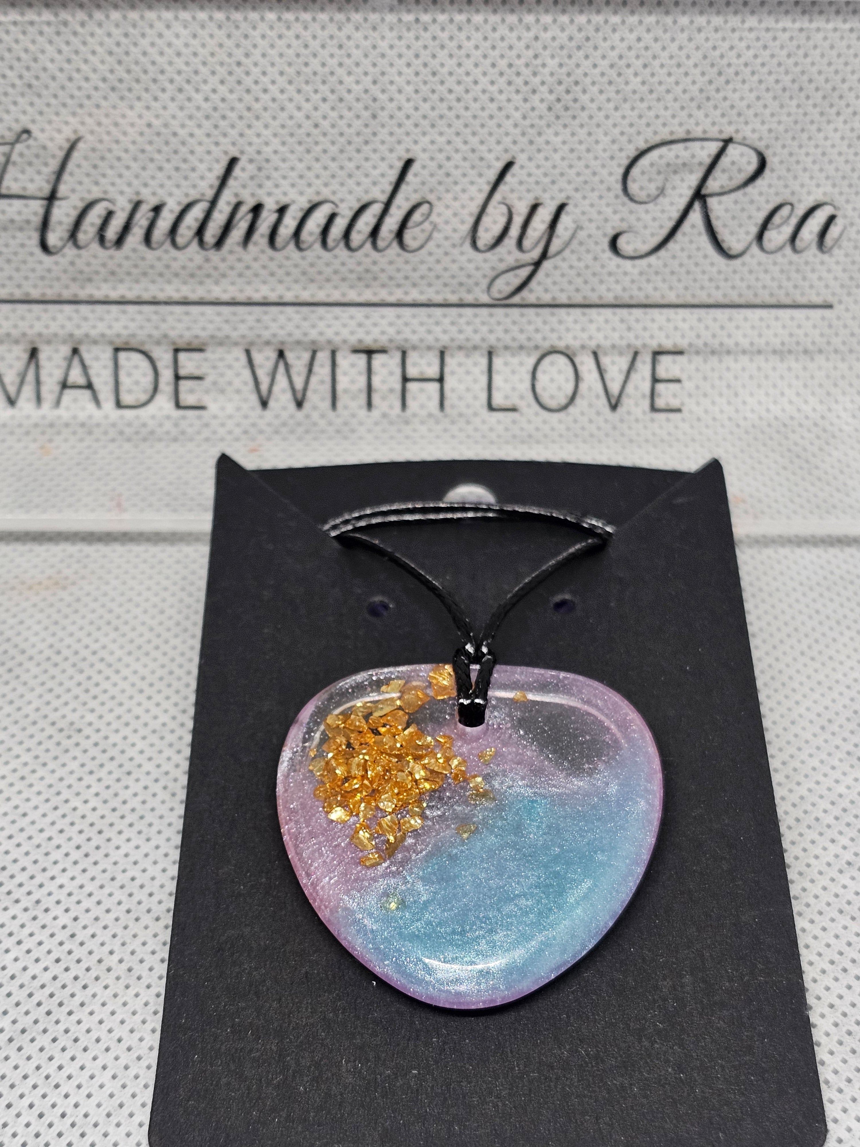 Pastel Resin Heart Necklace with Gold Flakes