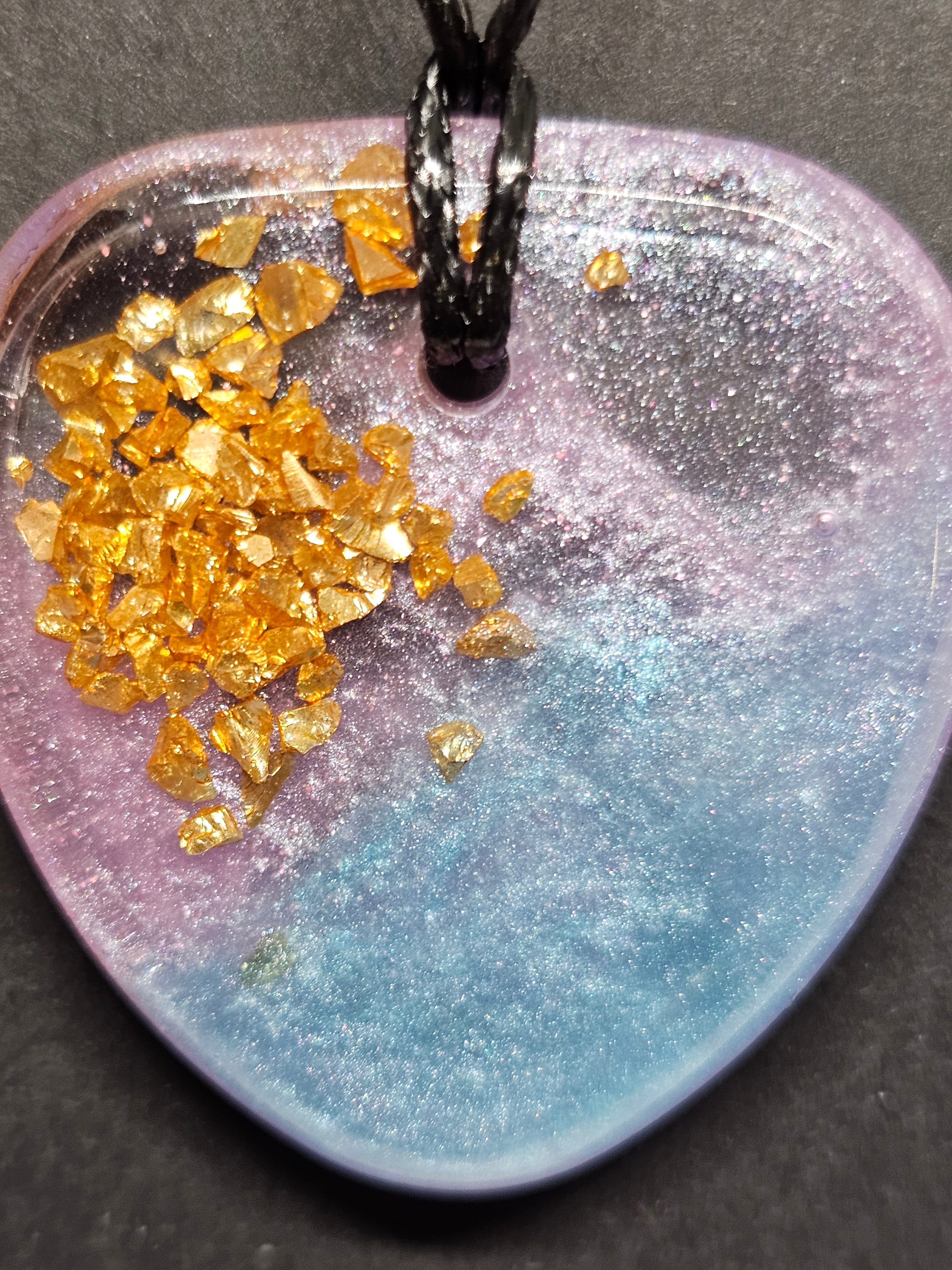 Pastel Resin Heart Necklace with Gold Flakes