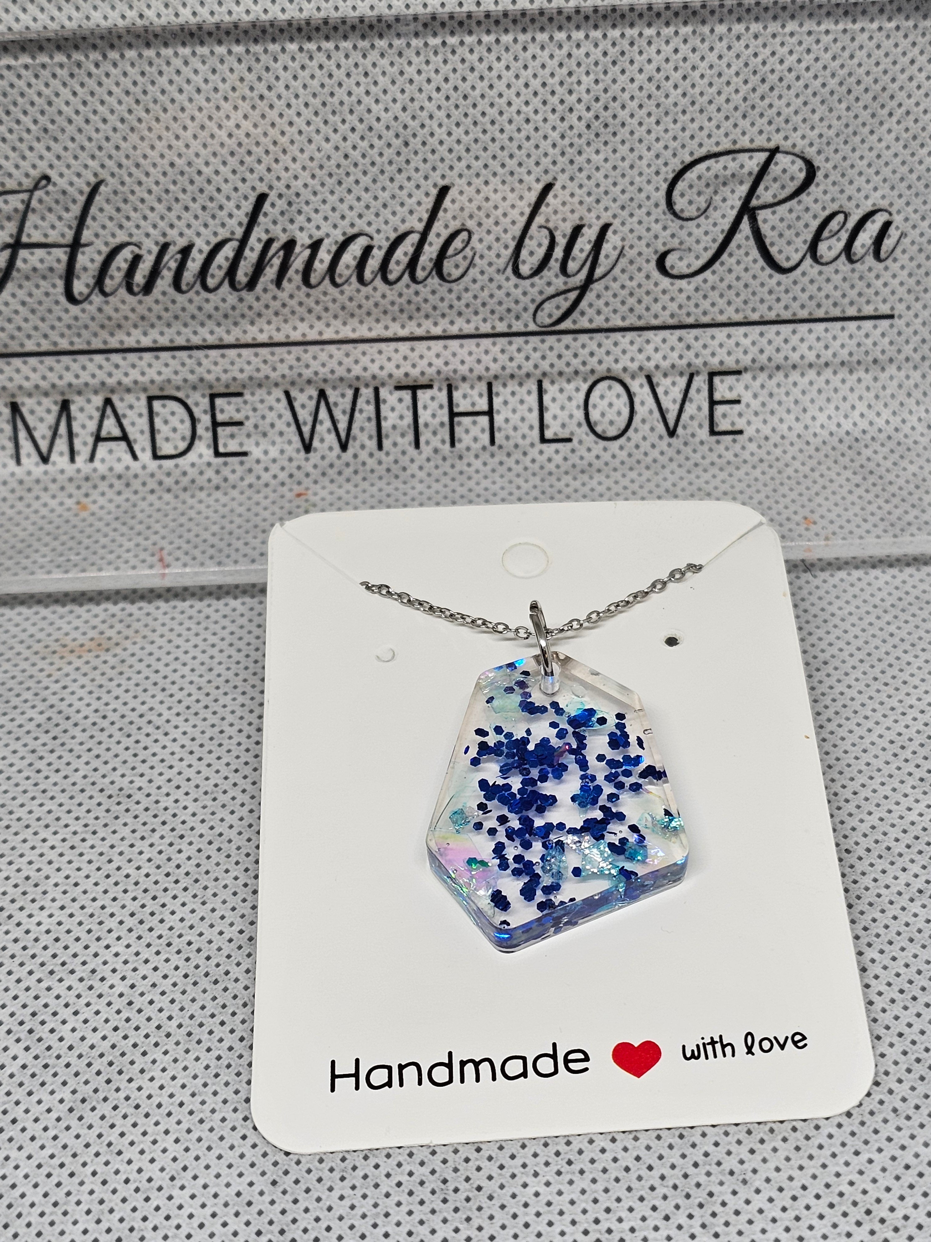 Ocean Spark Resin Pendant – Blue Glitter Necklace