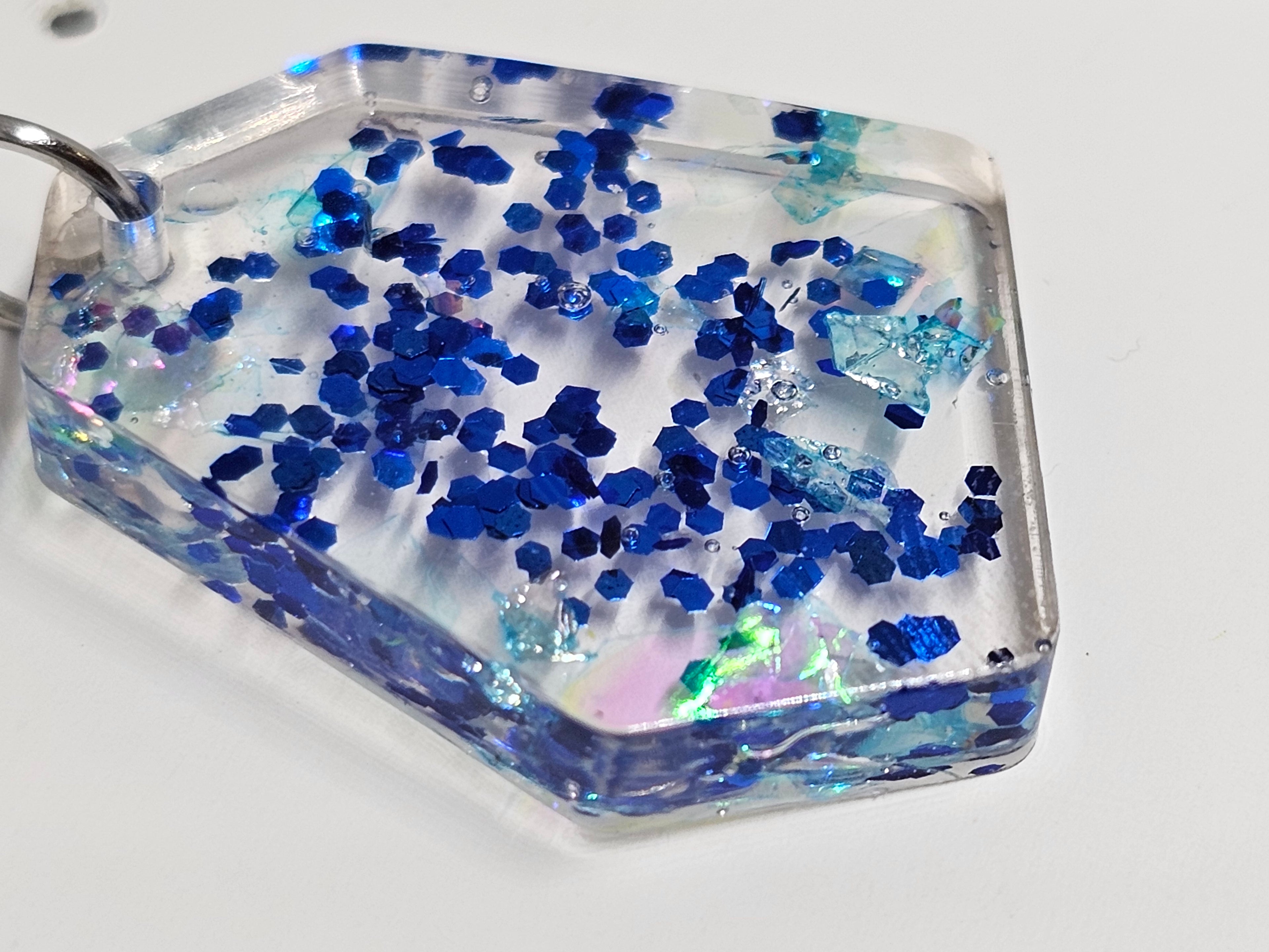 Ocean Spark Resin Pendant – Blue Glitter Necklace