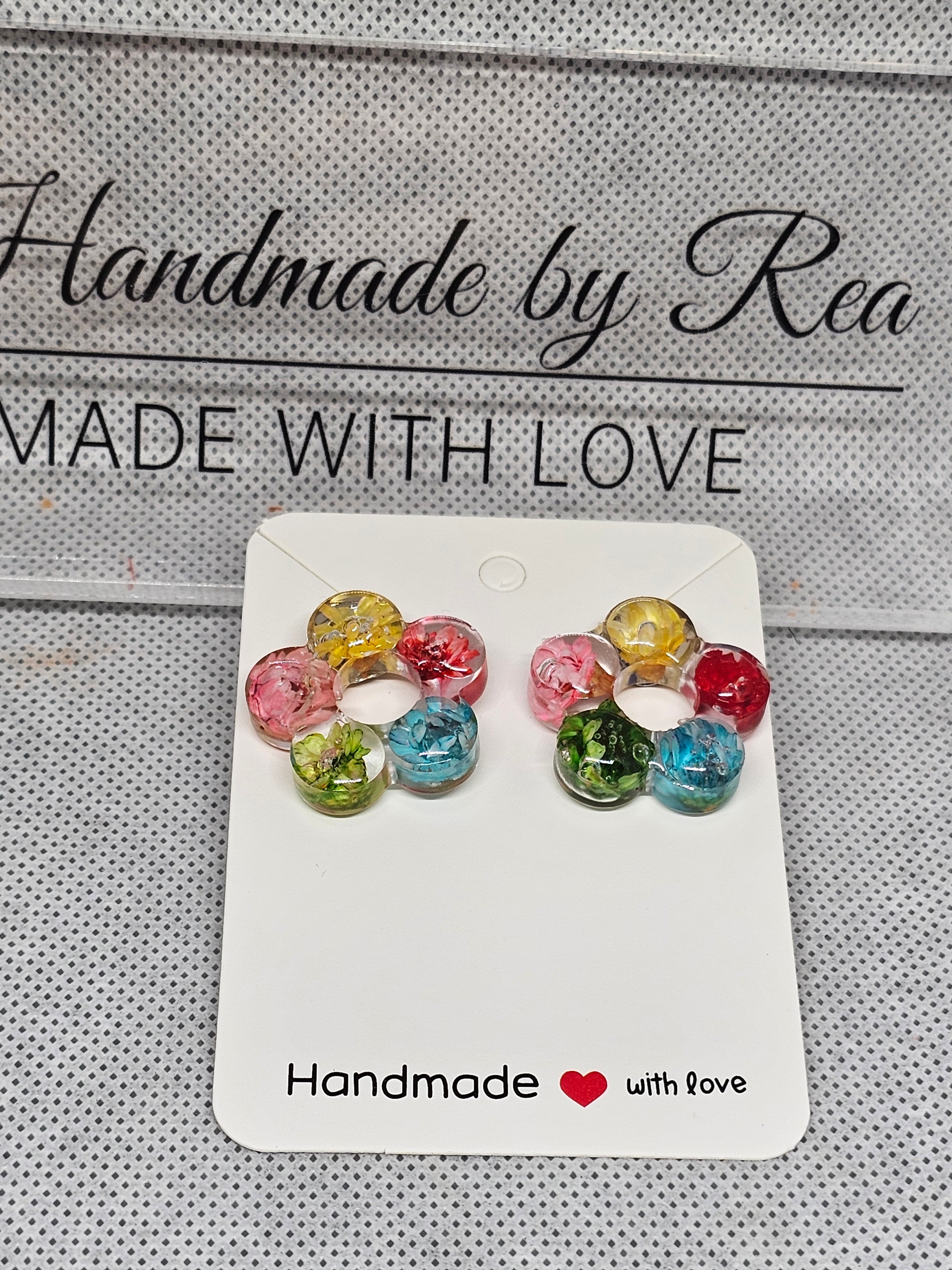 Rainbow Flower Resin Earrings – Real Dried Flowers