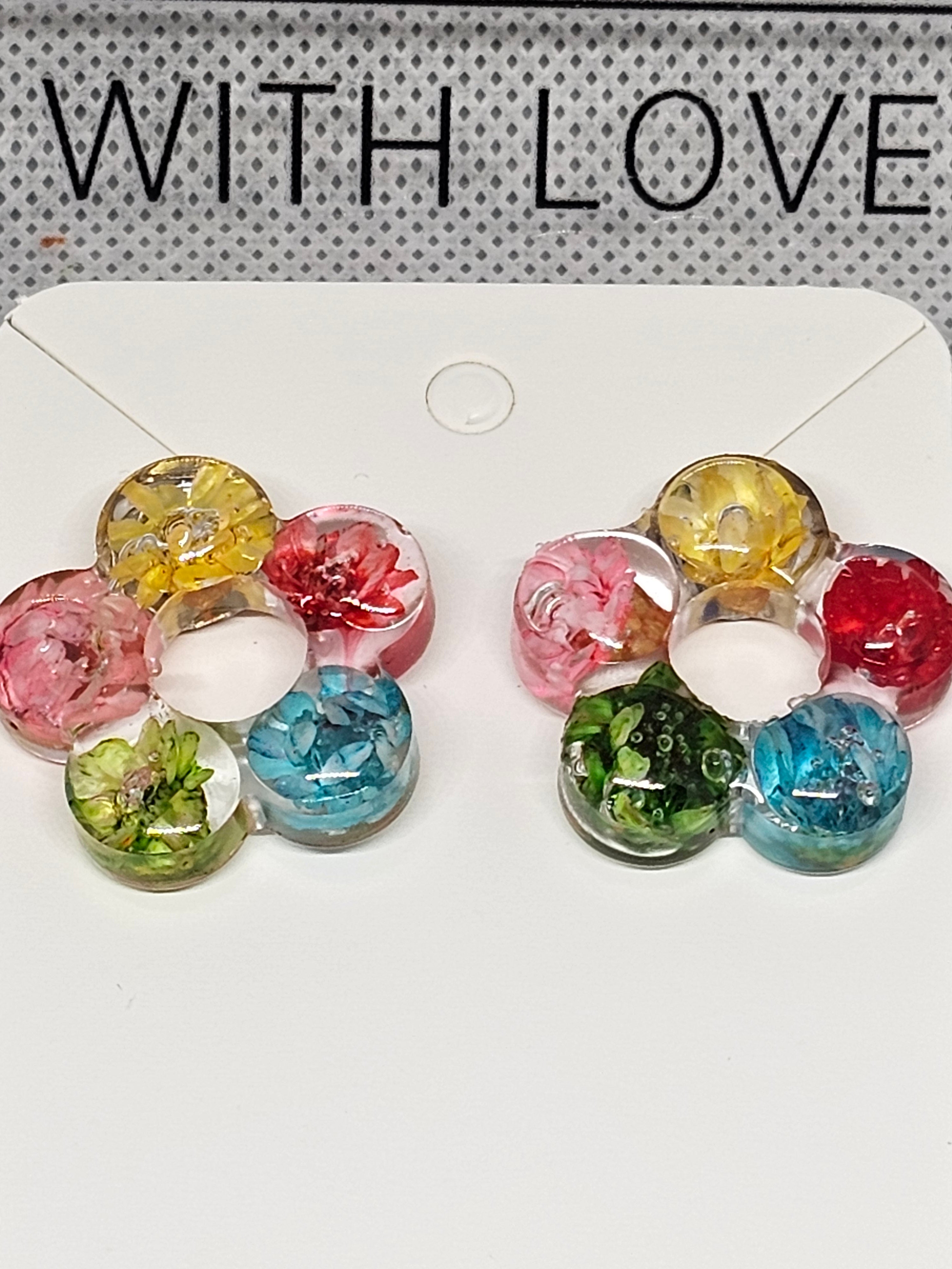 Rainbow Flower Resin Earrings – Real Dried Flowers