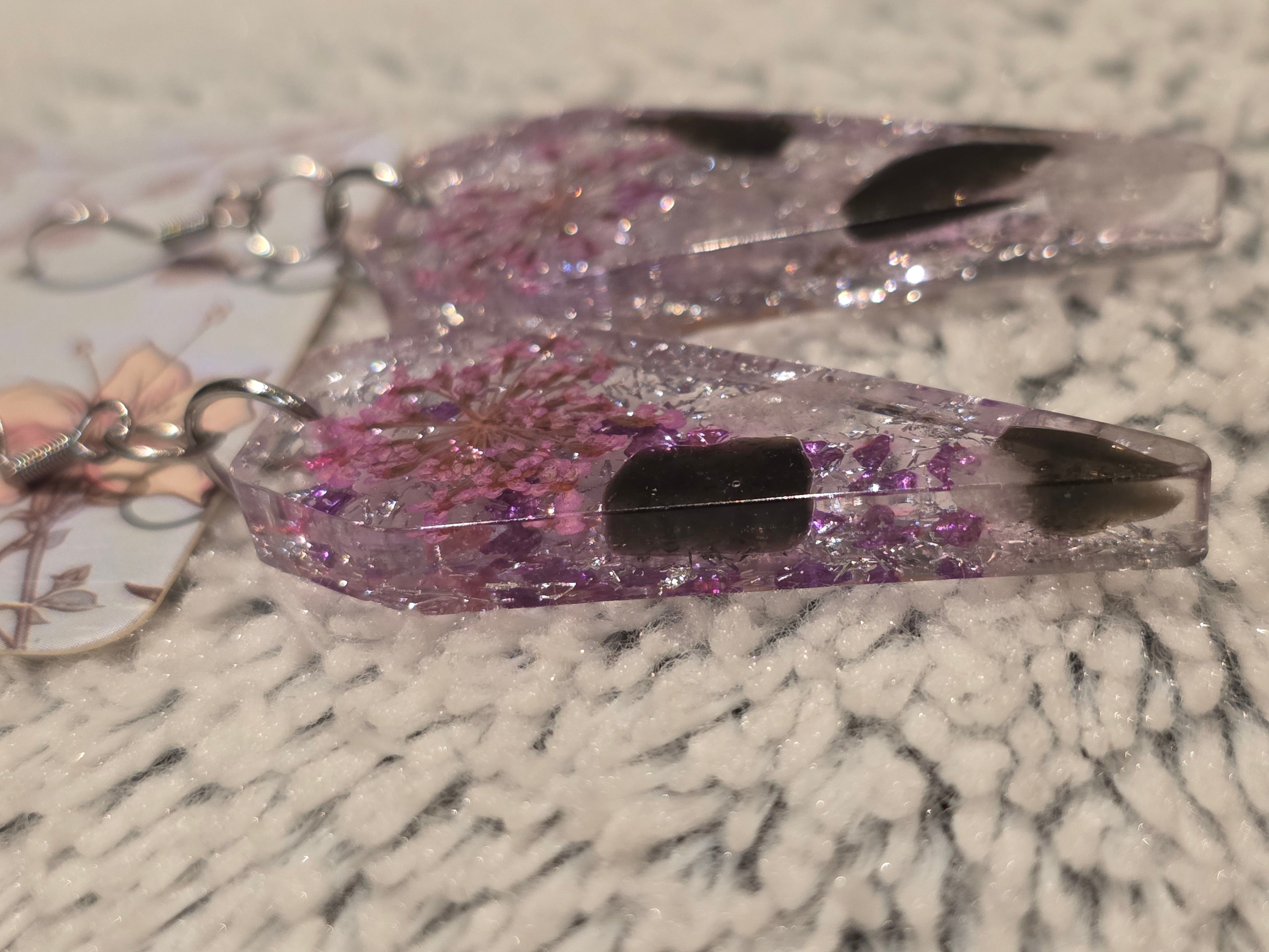 Handmade Resin Earrings with Semi-Precious Stones & Real Dried Flowers