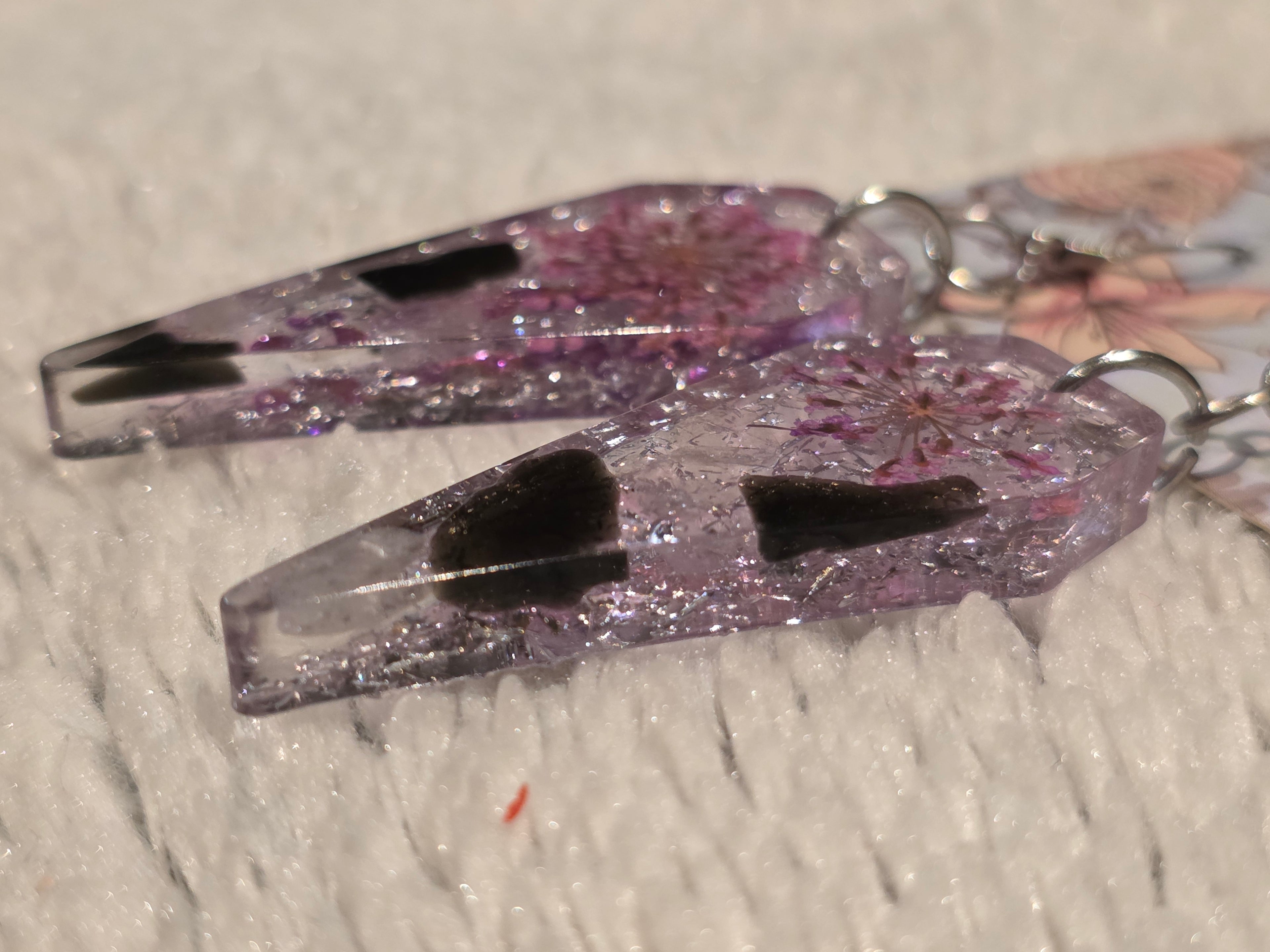 Handmade Resin Earrings with Semi-Precious Stones & Real Dried Flowers