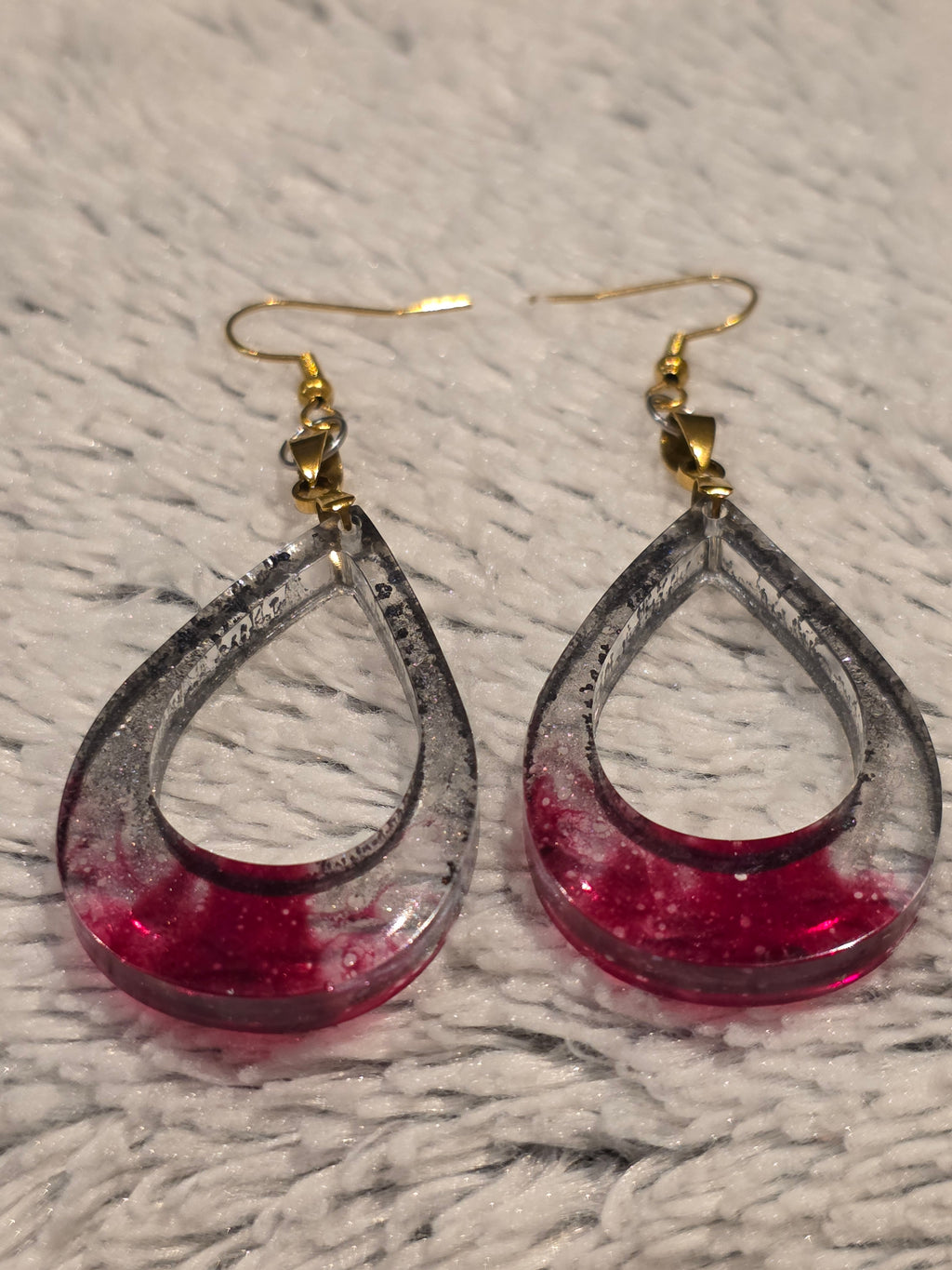 Epoxy Resin Earrings with Red & Silver Effect (Steel Hooks)