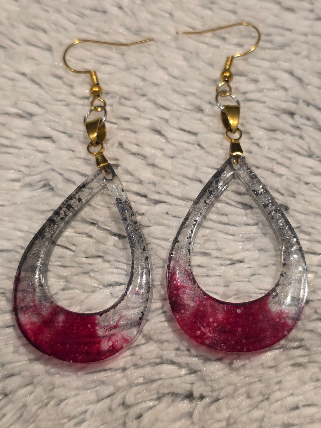 Epoxy Resin Earrings with Red & Silver Effect (Steel Hooks)